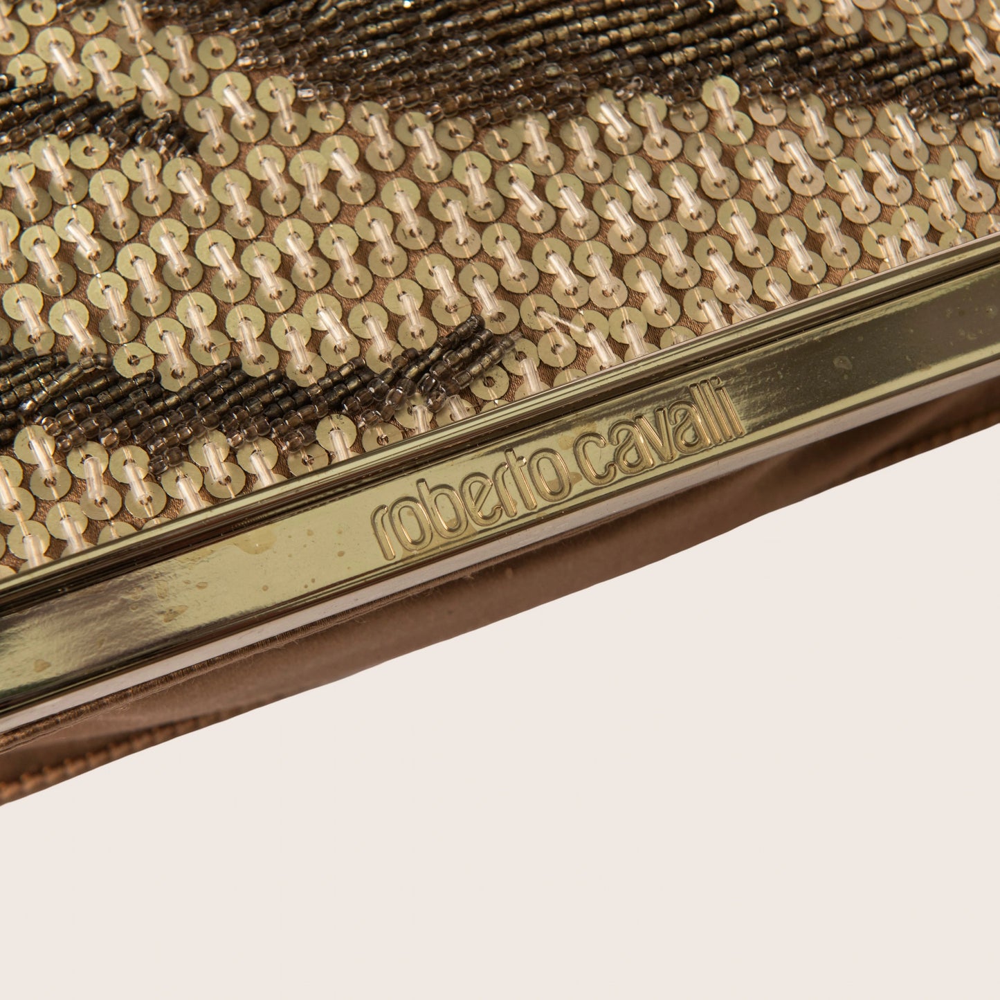 Roberto Cavalli Gold Sequin Zebra Stripe Clutch