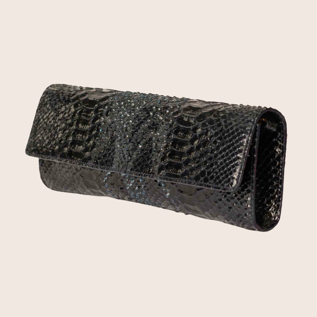 Roberto Cavalli Exotic Black Python-Embossed Clutch in Patent Leather
