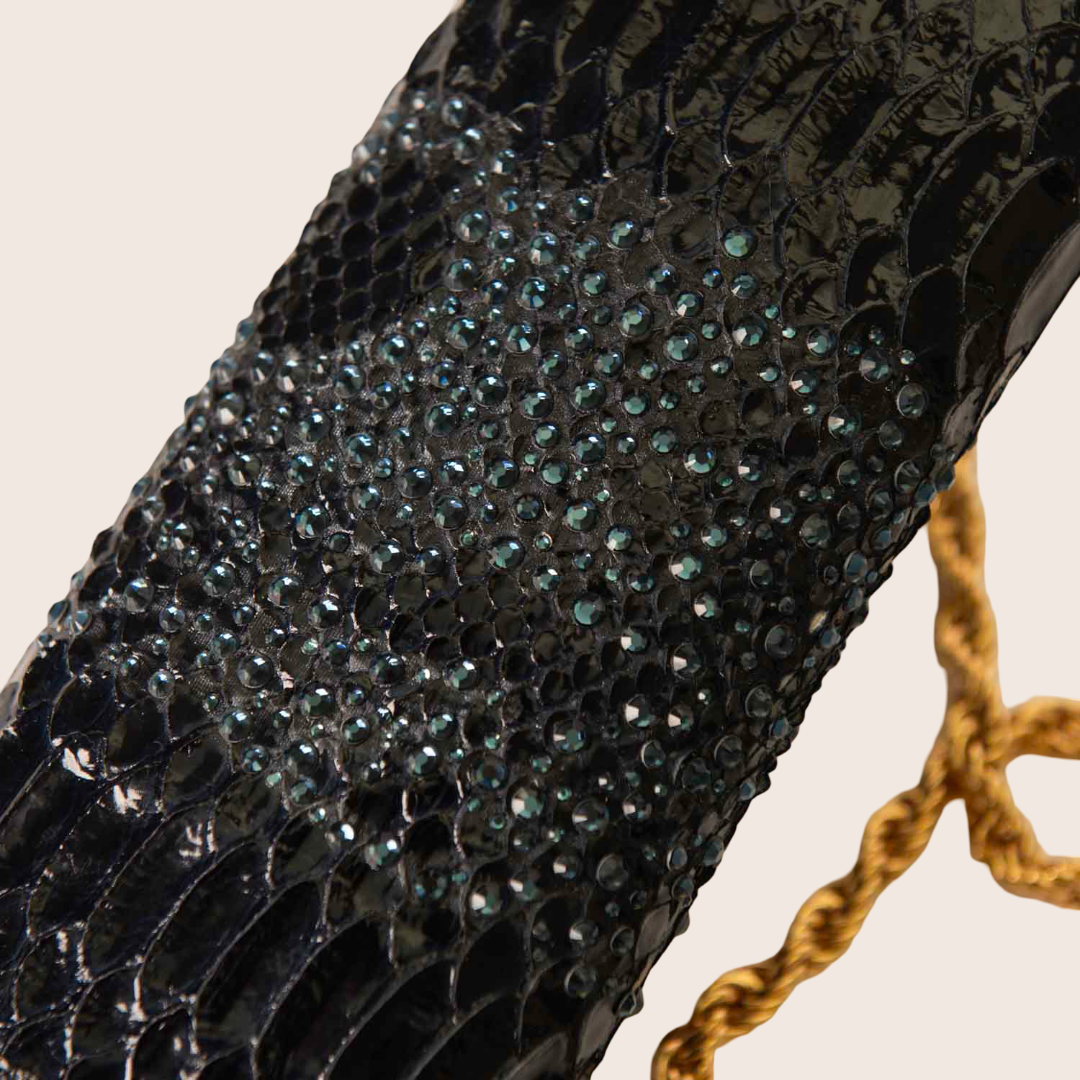 Roberto Cavalli Exotic Black Python-Embossed Clutch in Patent Leather