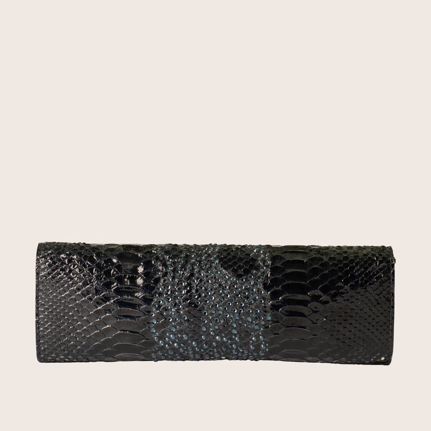 Roberto Cavalli Exotic Black Python-Embossed Clutch in Patent Leather
