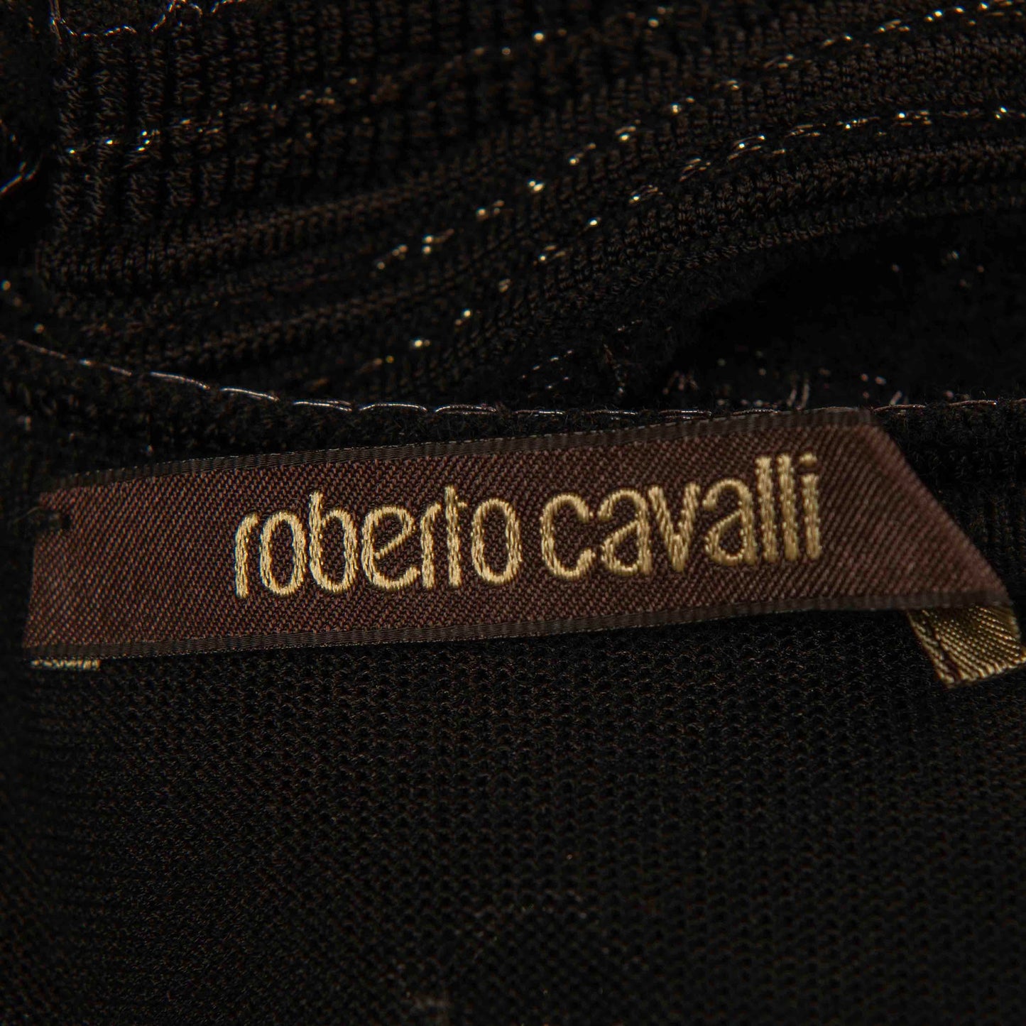 Roberto Cavalli Black Knit Dress with Fur Trim