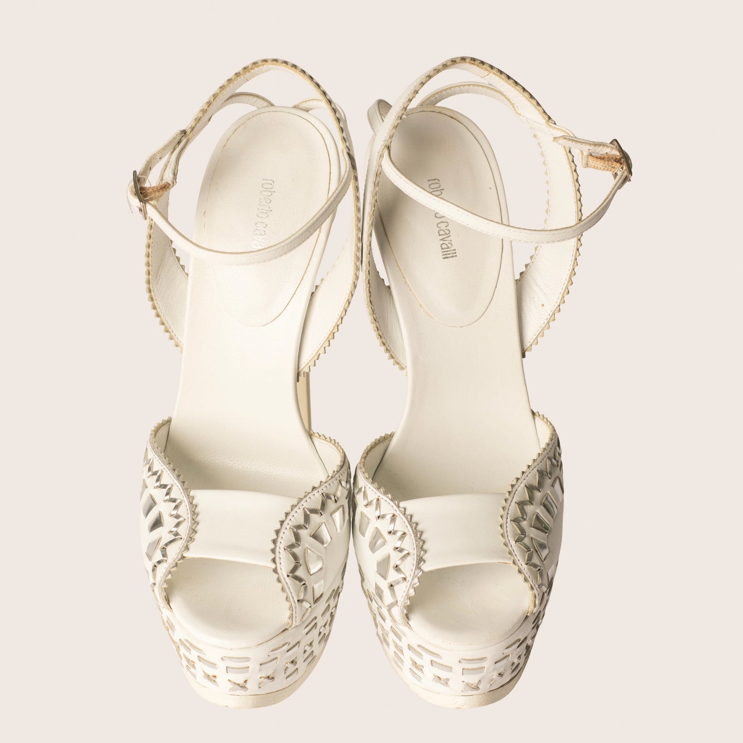 Roberto Cavalli Embellished Platform Sandals - White