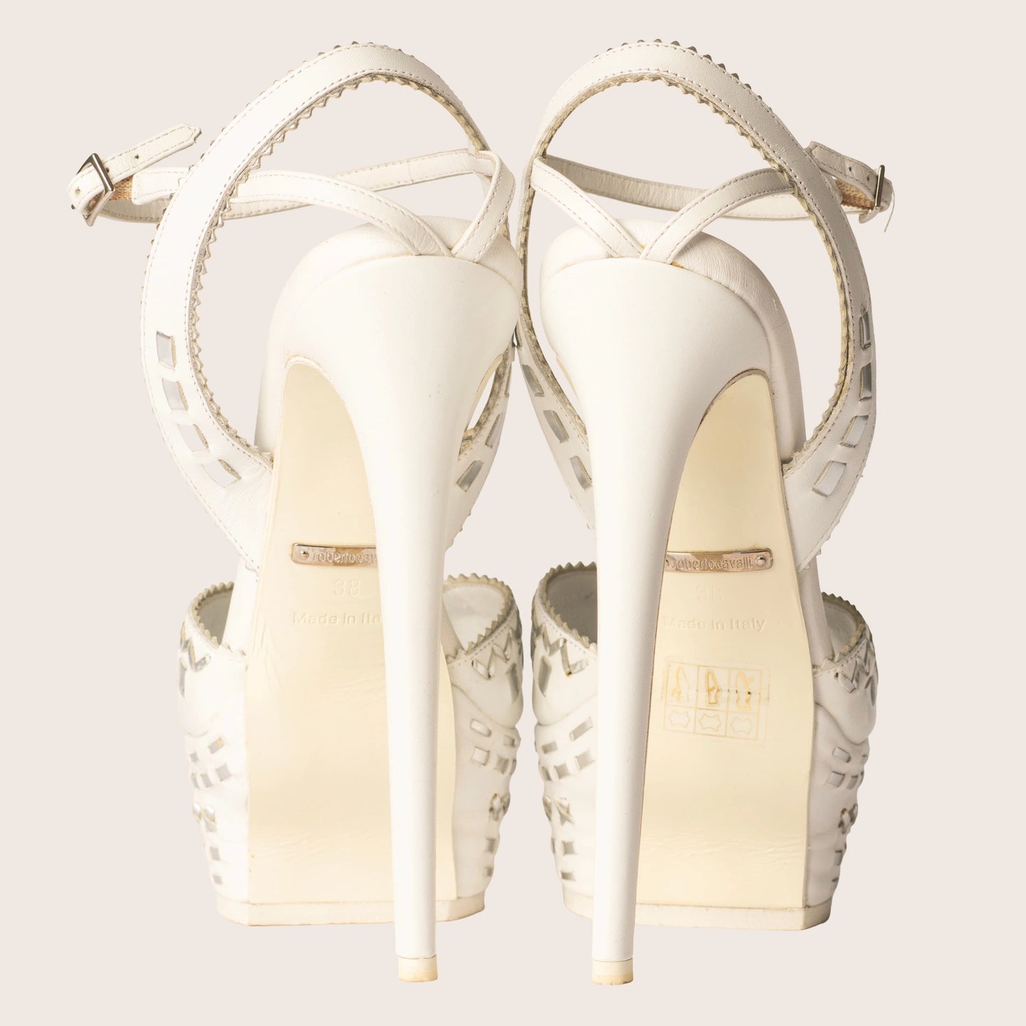 Roberto Cavalli Embellished Platform Sandals - White