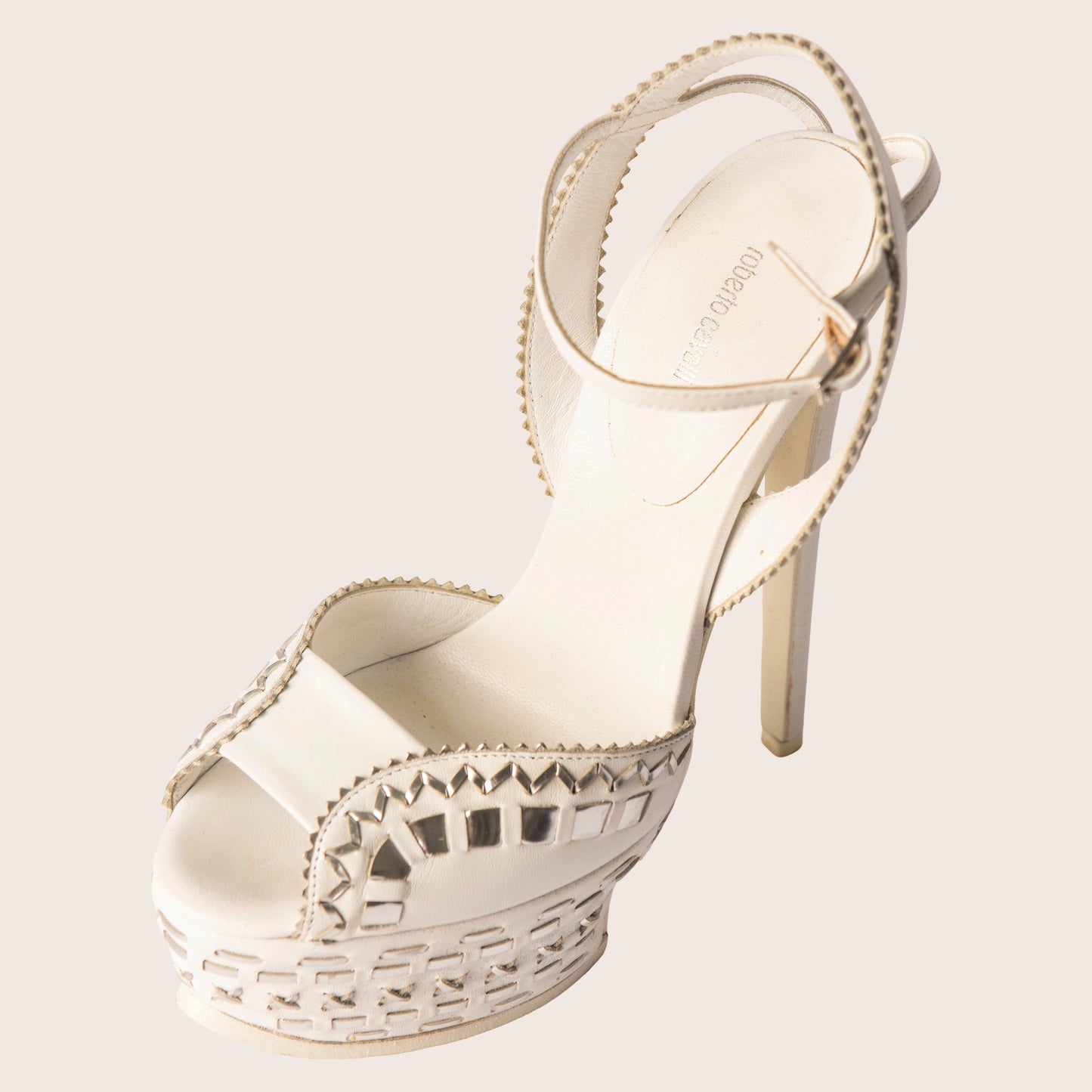Roberto Cavalli Embellished Platform Sandals - White