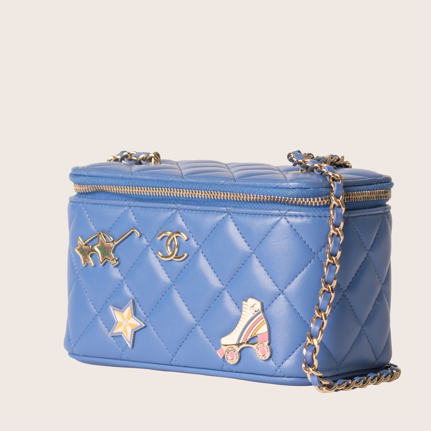 Chanel Blue Quilted Calfskin CC Charm Vanity Case