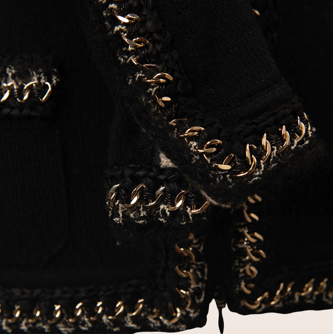 Chanel Black Knit Jacket with Gold Chain Trim