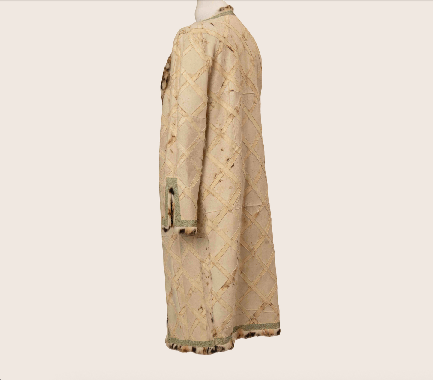 Versace Beige Embellished Fur Collar Coat