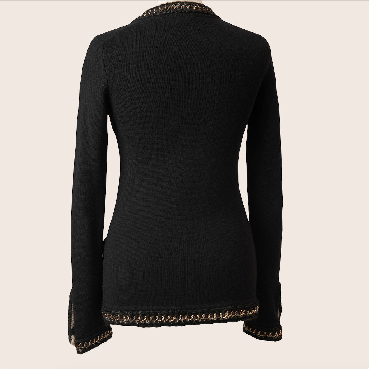 Chanel Black Knit Jacket with Gold Chain Trim