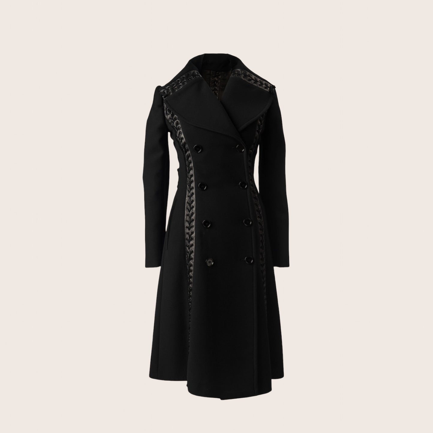 Dolce & Gabbana Black Coat with Leather Lace Detailing