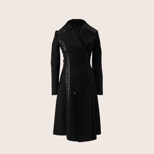 Dolce & Gabbana Black Coat with Leather Lace Detailing