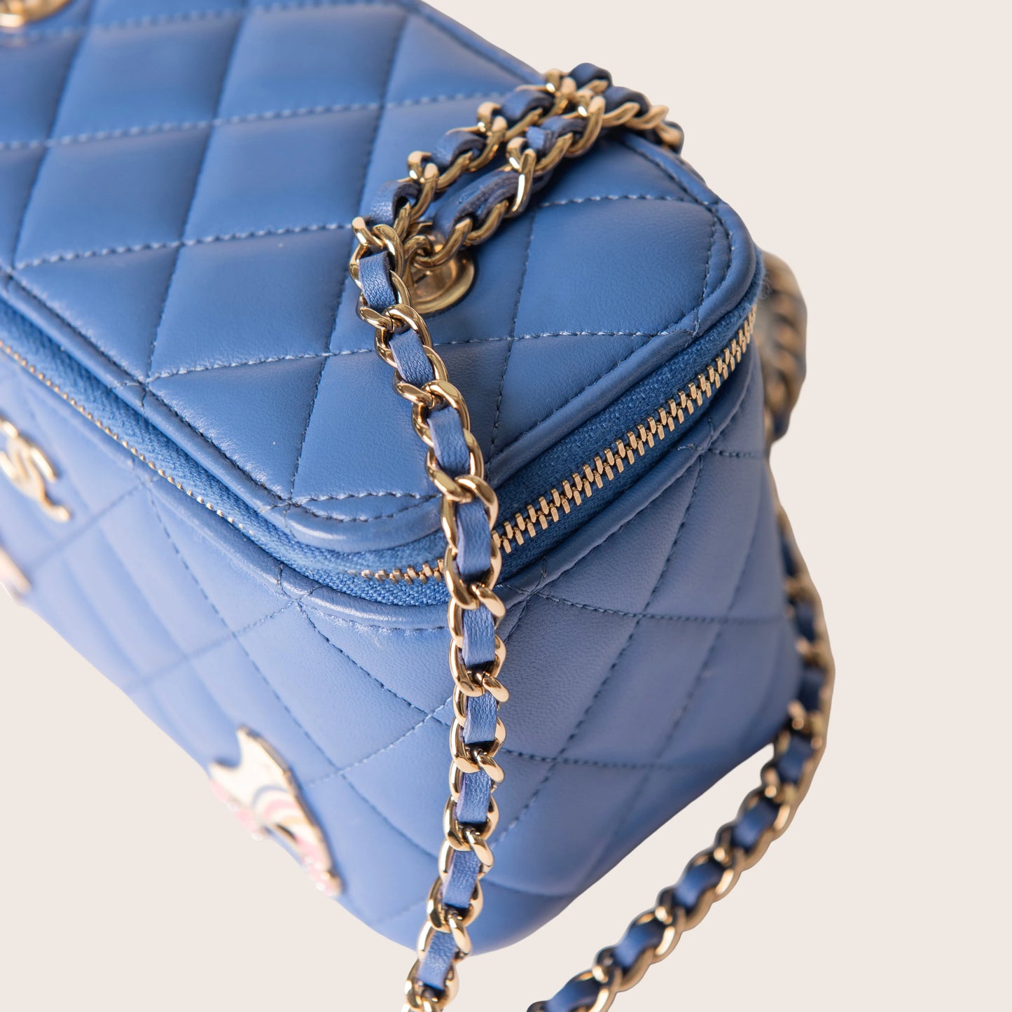 Chanel Blue Quilted Calfskin CC Charm Vanity Case