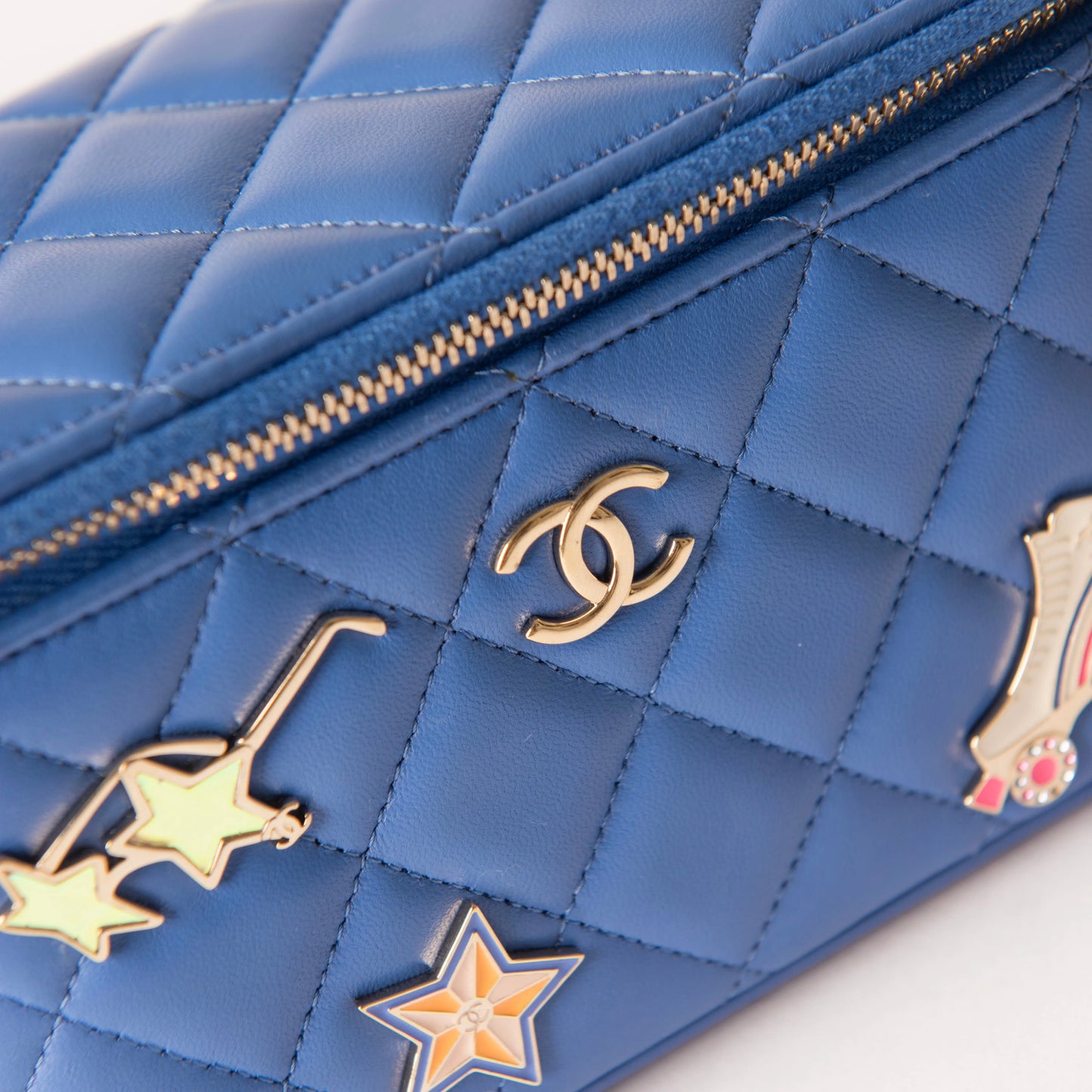 Chanel Blue Quilted Calfskin CC Charm Vanity Case