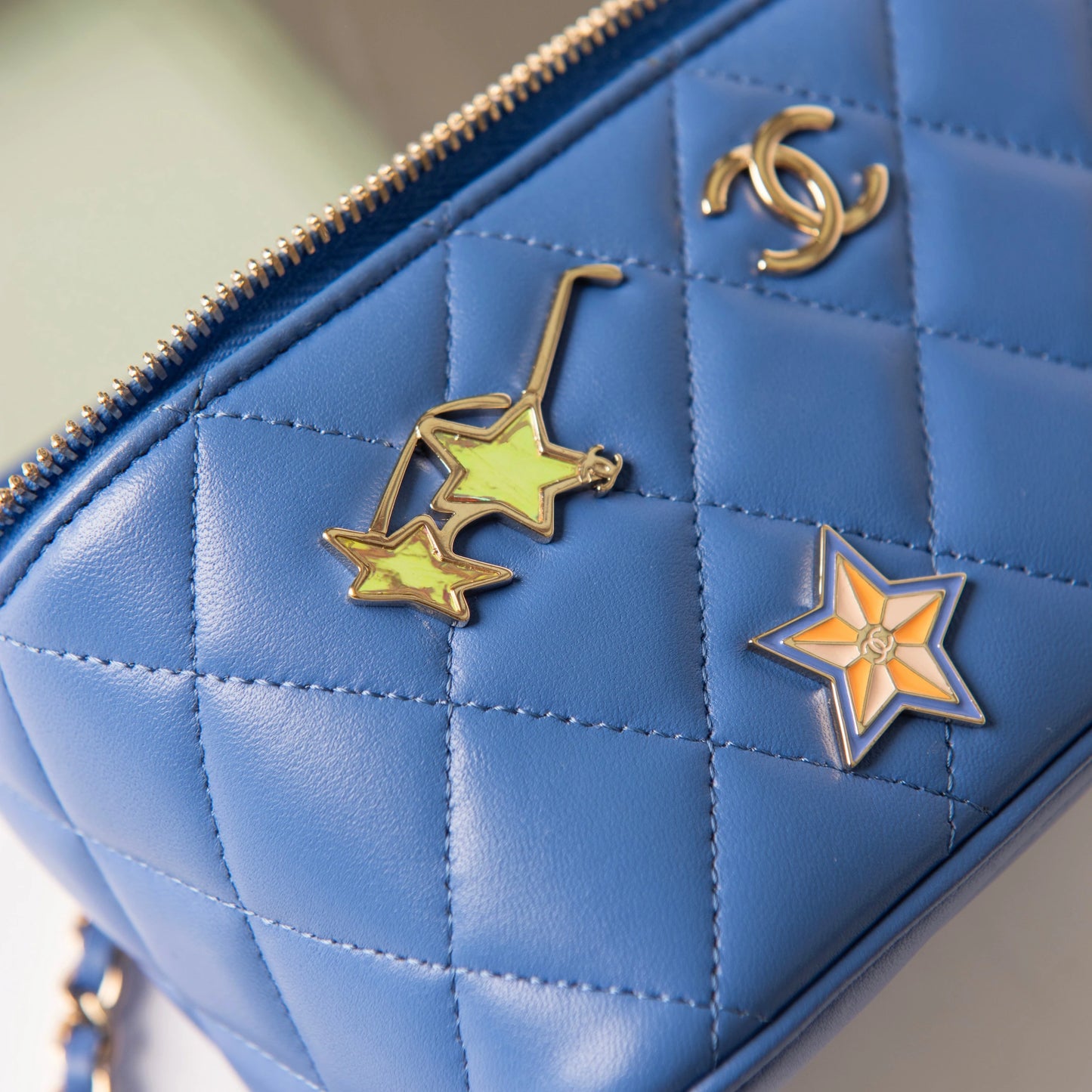 Chanel Blue Quilted Calfskin CC Charm Vanity Case