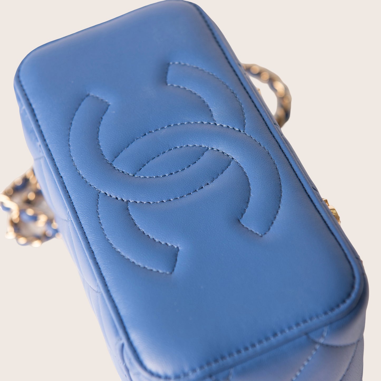 Chanel Blue Quilted Calfskin CC Charm Vanity Case