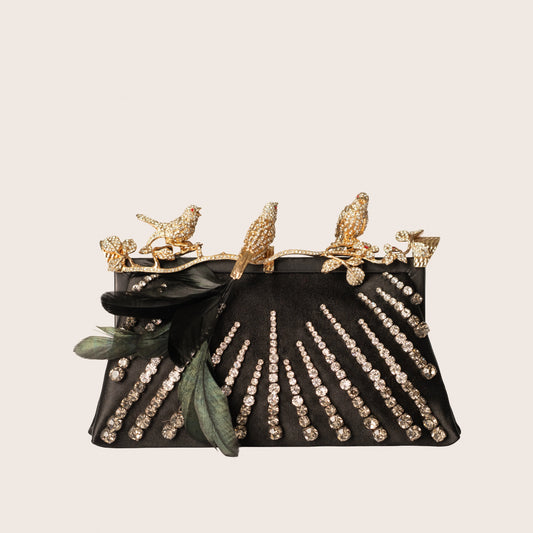 Valentino Crystal Bird Clutch with Feather & Rhinestone Embellishments