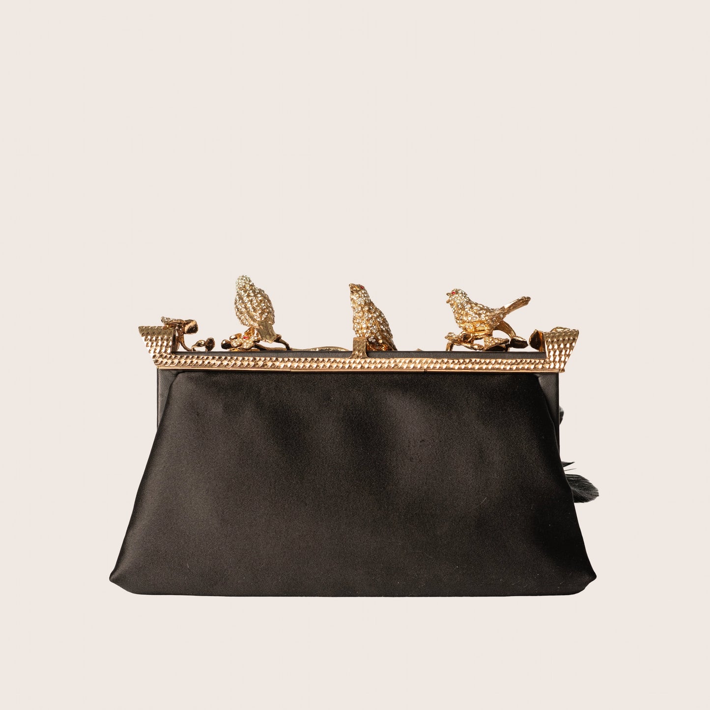 Valentino Crystal Bird Clutch with Feather & Rhinestone Embellishments