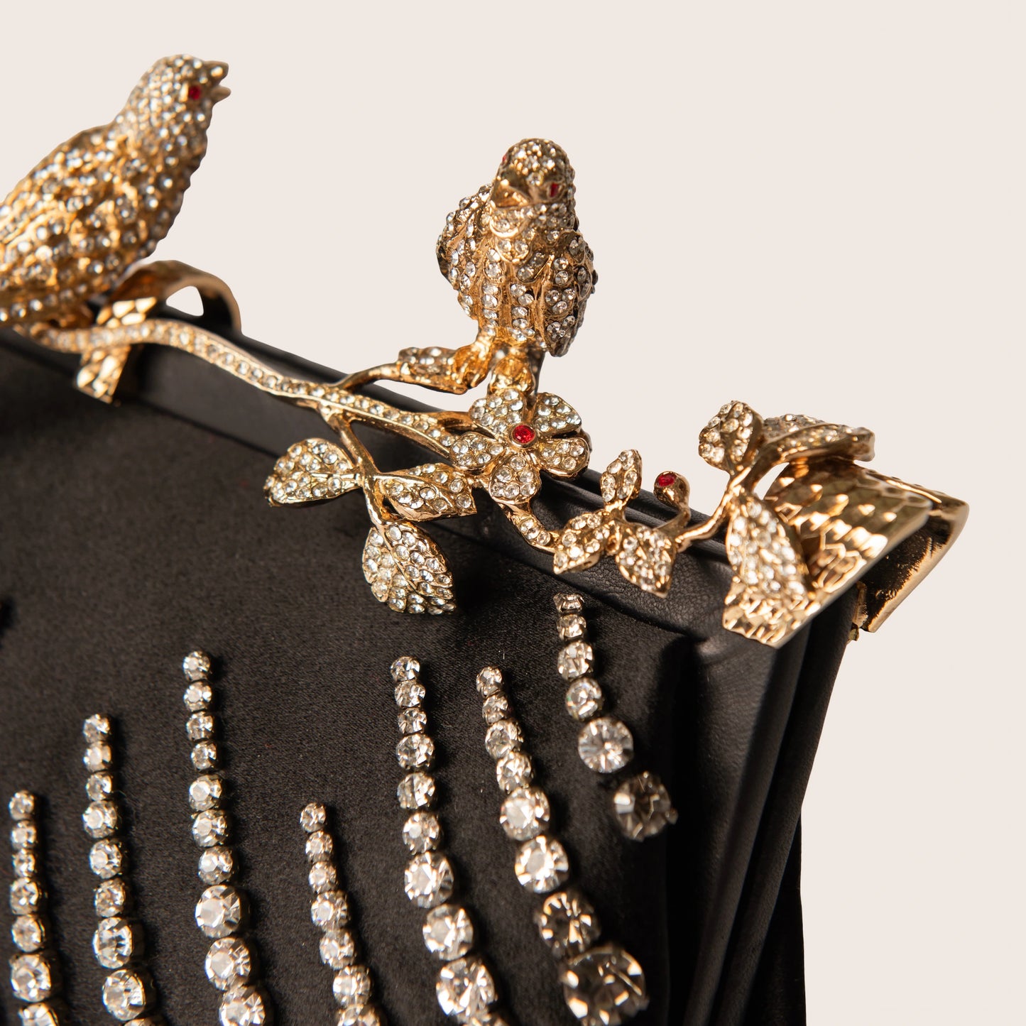 Valentino Crystal Bird Clutch with Feather & Rhinestone Embellishments