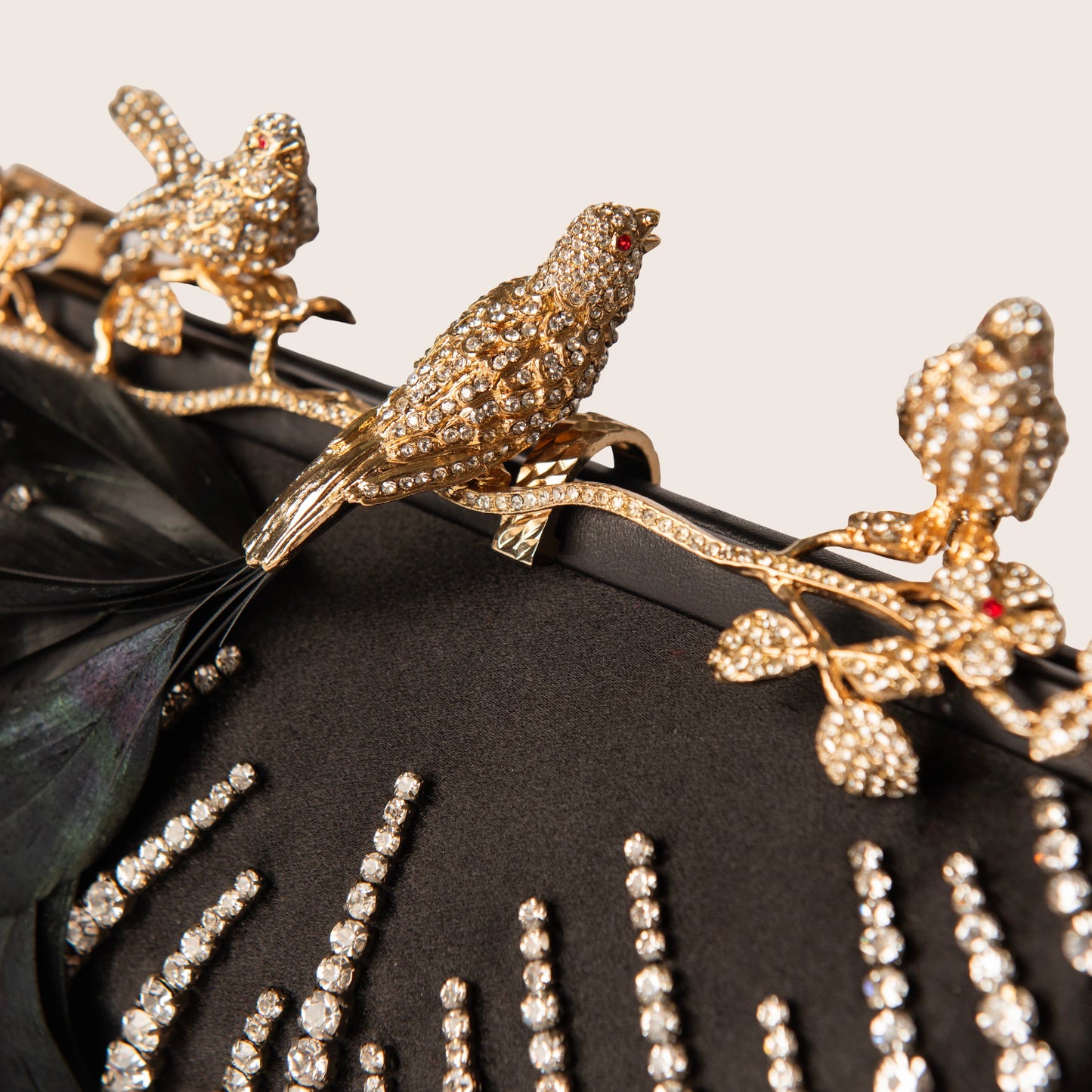 Valentino Crystal Bird Clutch with Feather & Rhinestone Embellishments
