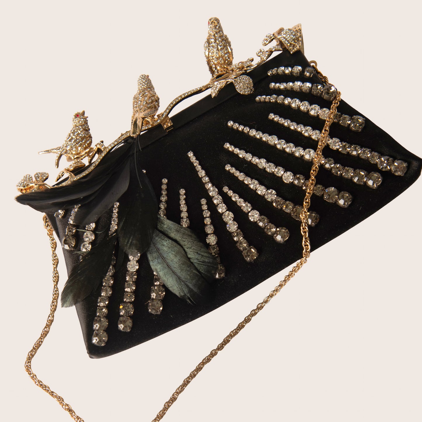 Valentino Crystal Bird Clutch with Feather & Rhinestone Embellishments
