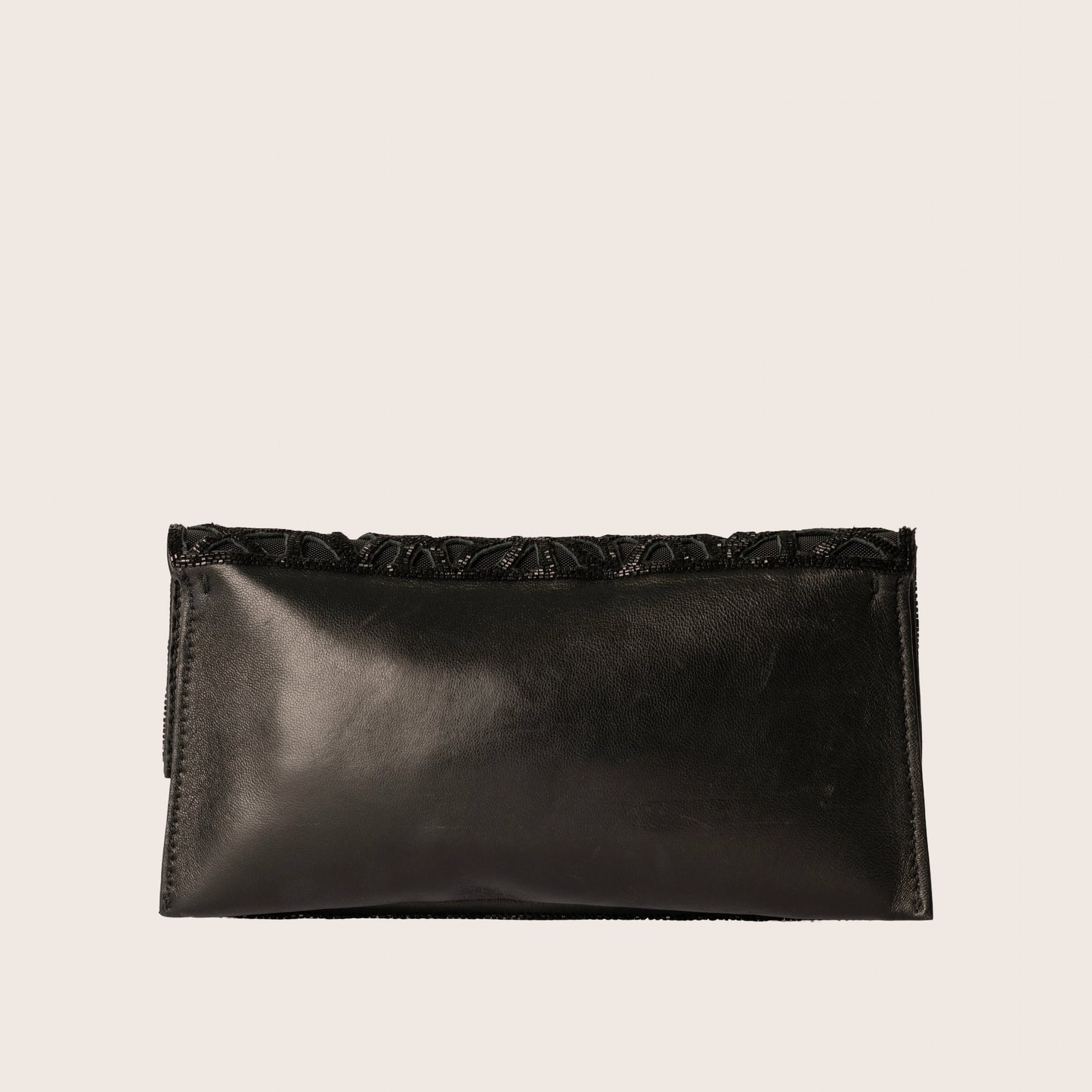 Valentino Black Beaded Lace Clutch with Crystal Turnlock Closure