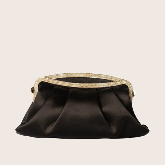 Valentino Black Satin Crystal-Frame Minaudière