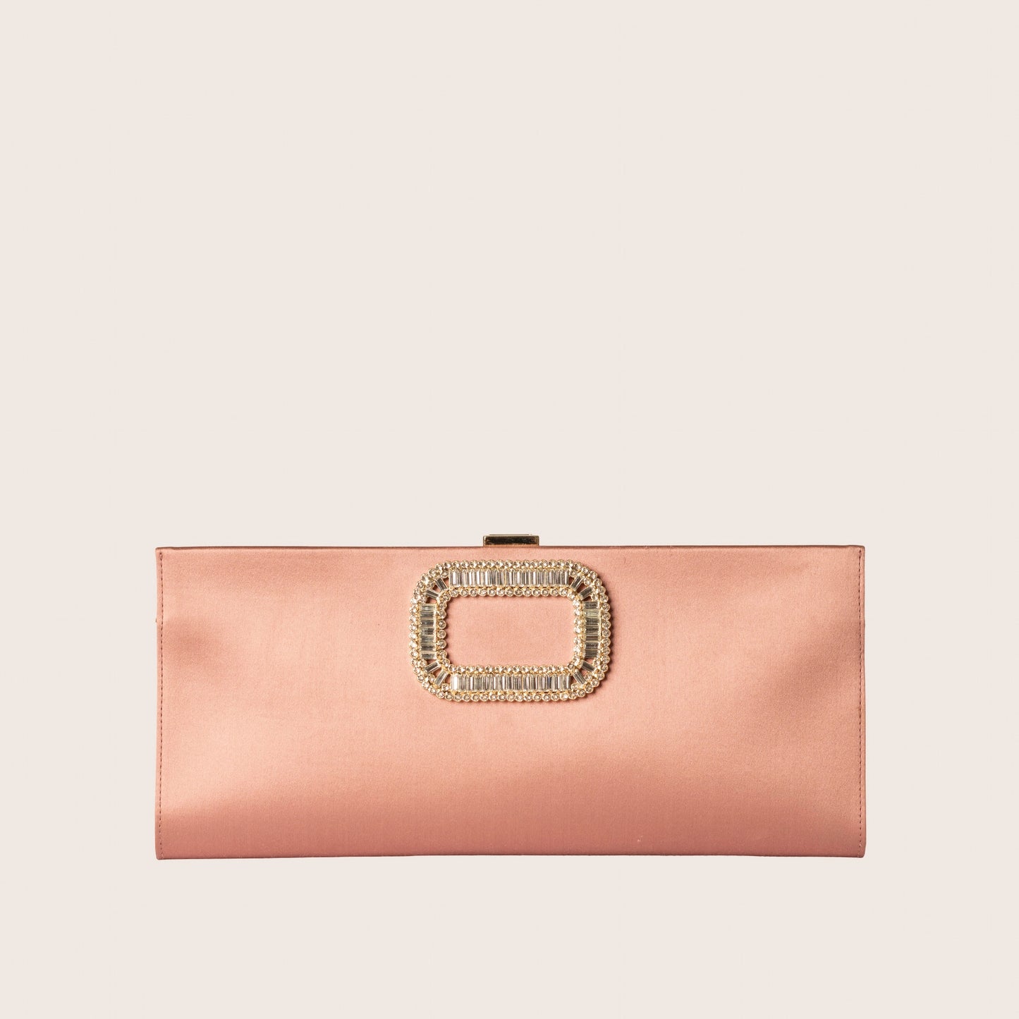 Valentino Satin Crystal-Embellished Frame Clutch in Dusty Pink