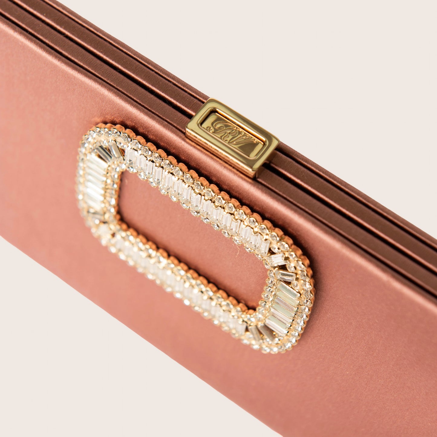 Valentino Satin Crystal-Embellished Frame Clutch in Dusty Pink