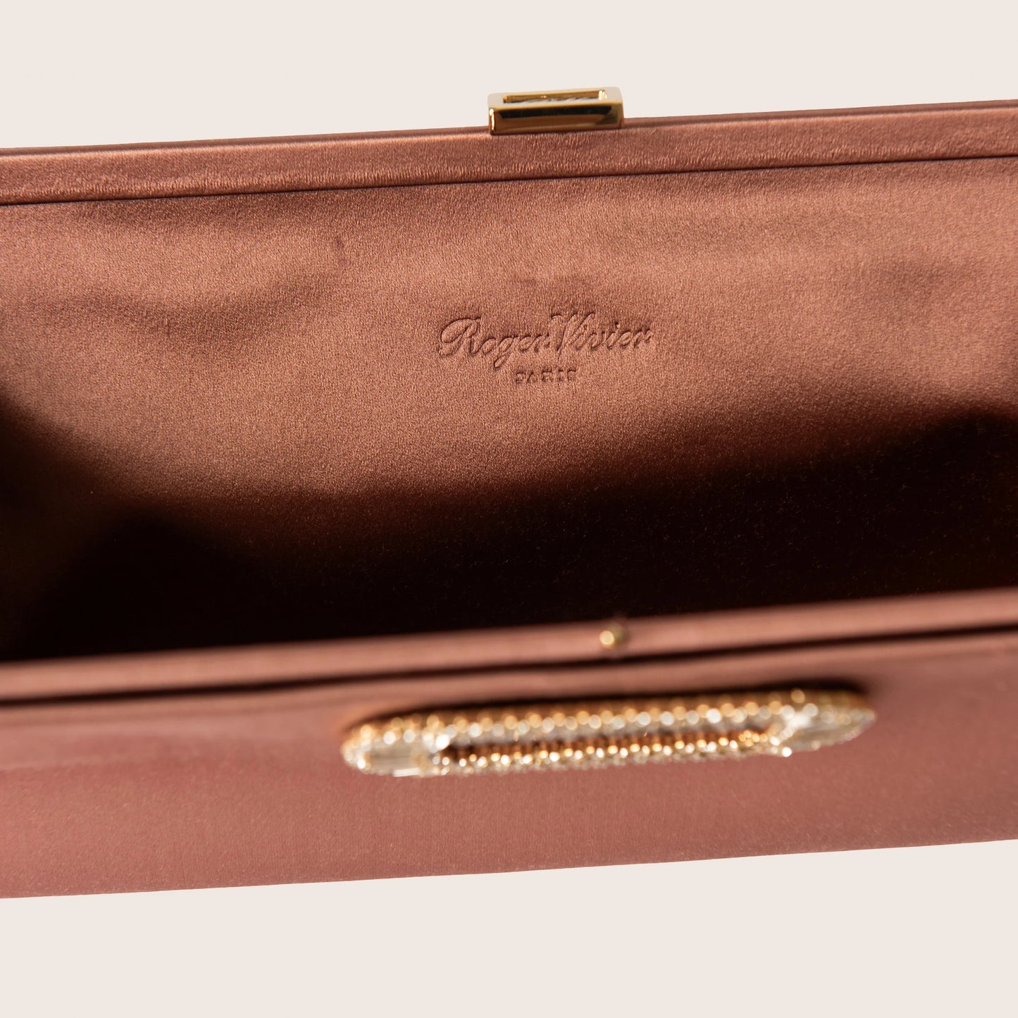 Valentino Satin Crystal-Embellished Frame Clutch in Dusty Pink