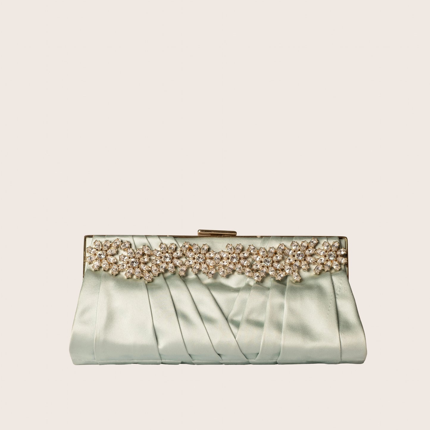 Valentino Mint Green Satin Crystal Blossom Clutch