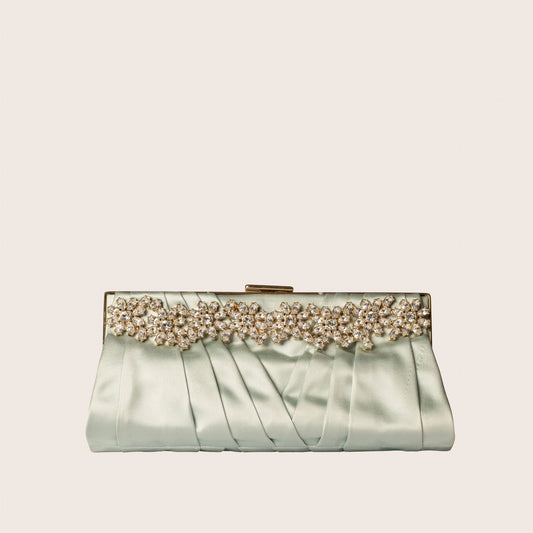 Valentino Mint Green Satin Crystal Blossom Clutch