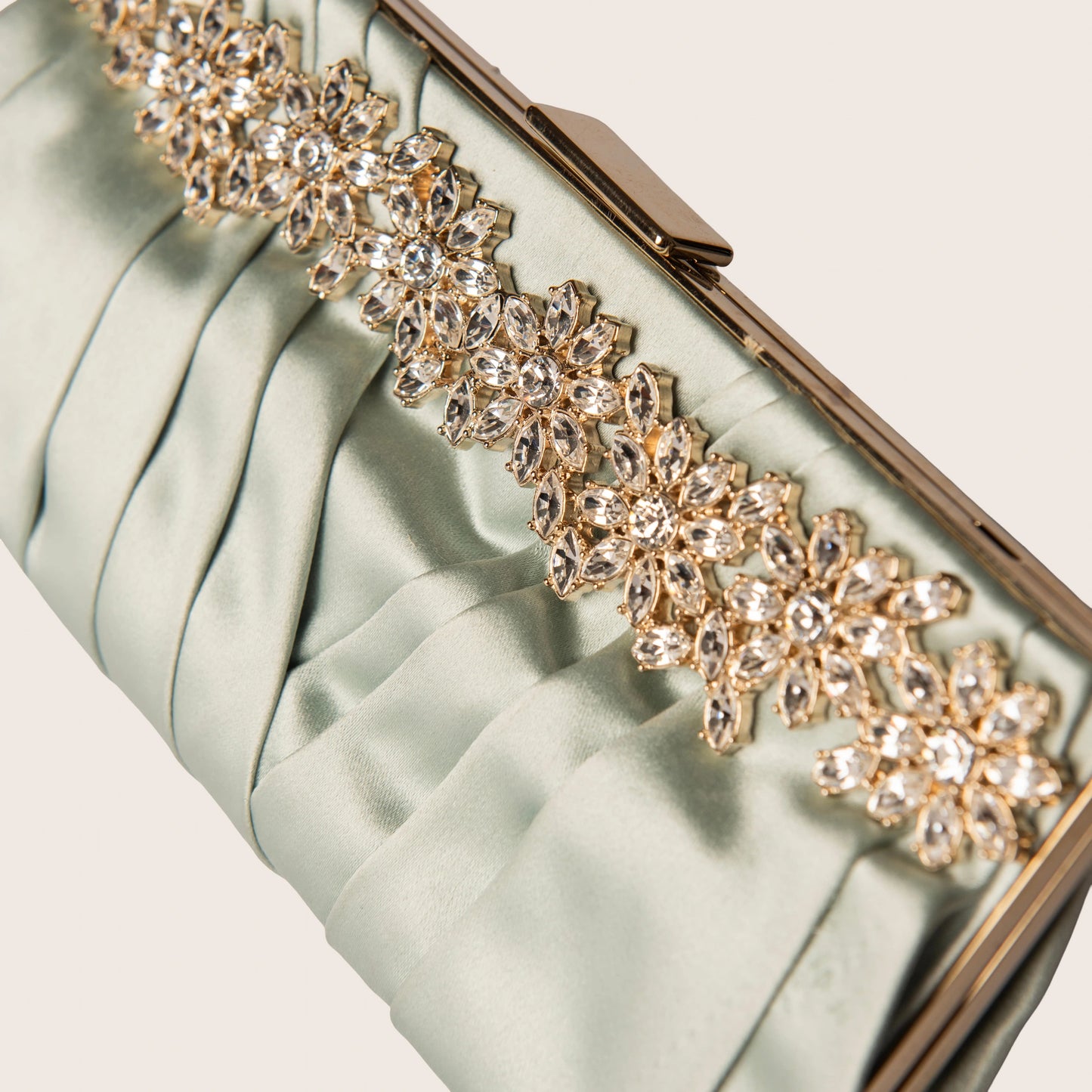 Valentino Mint Green Satin Crystal Blossom Clutch