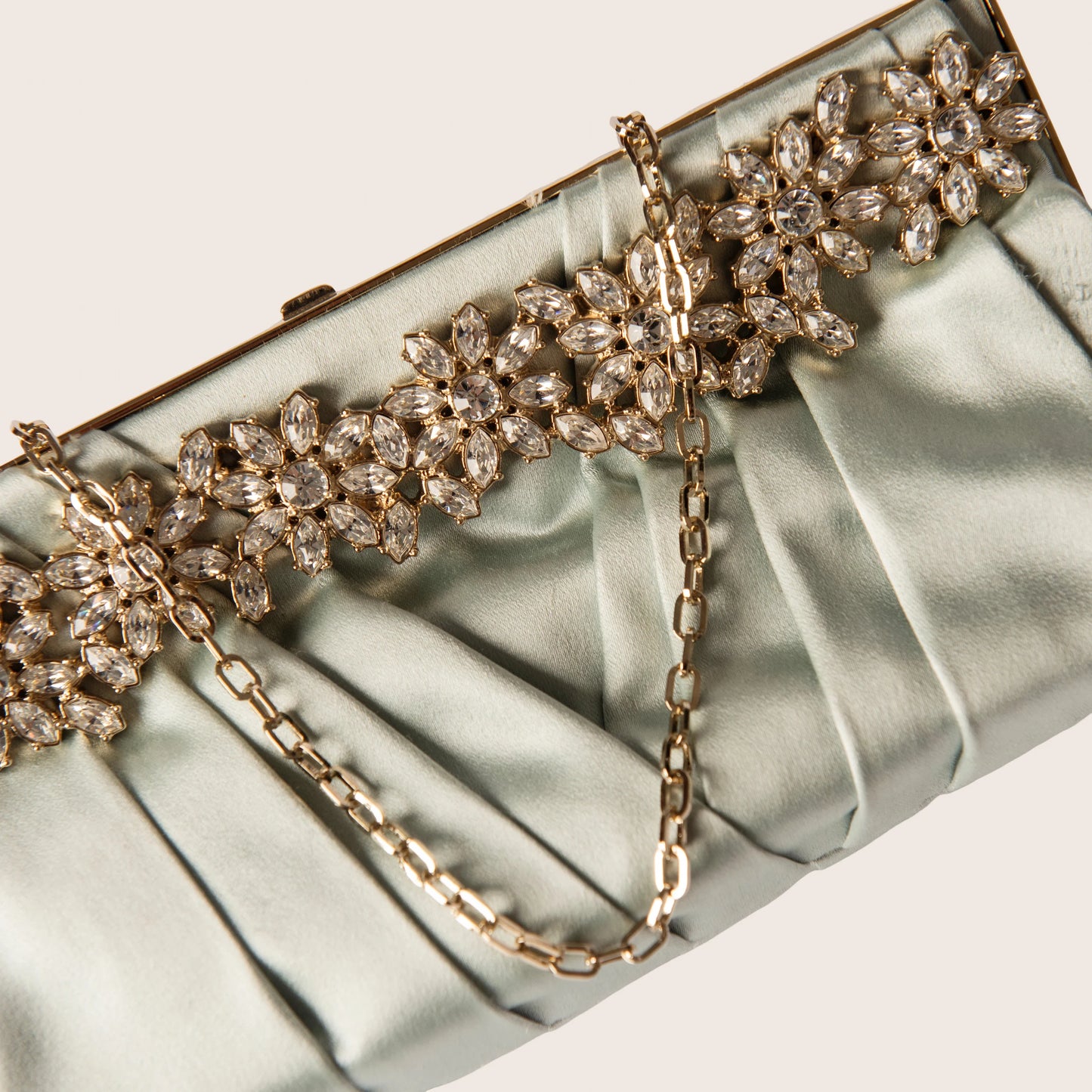 Valentino Mint Green Satin Crystal Blossom Clutch