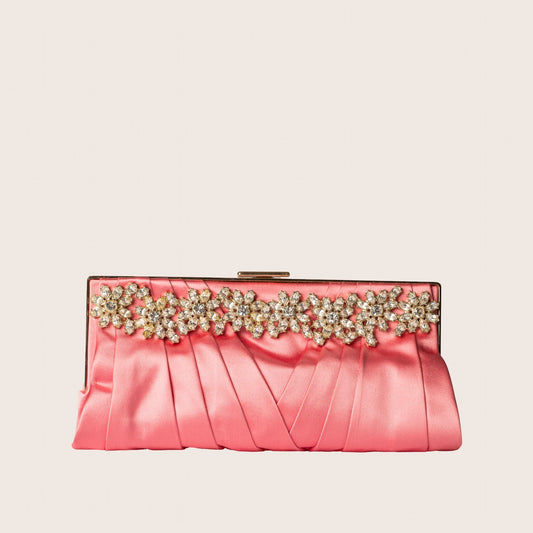 Valentino Pink Satin Clutch with Floral Crystal Detail
