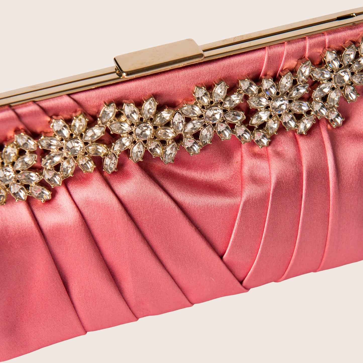 Valentino Pink Satin Clutch with Floral Crystal Detail