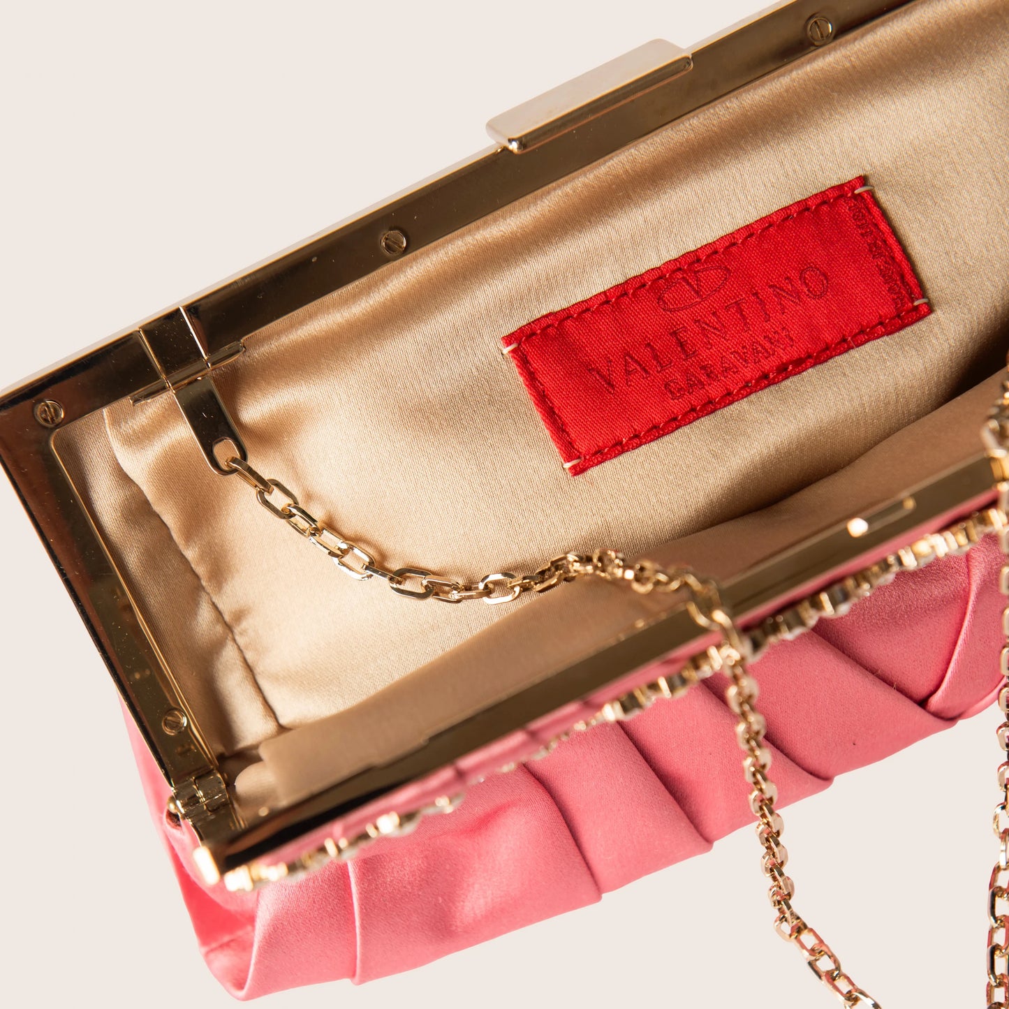 Valentino Pink Satin Clutch with Floral Crystal Detail