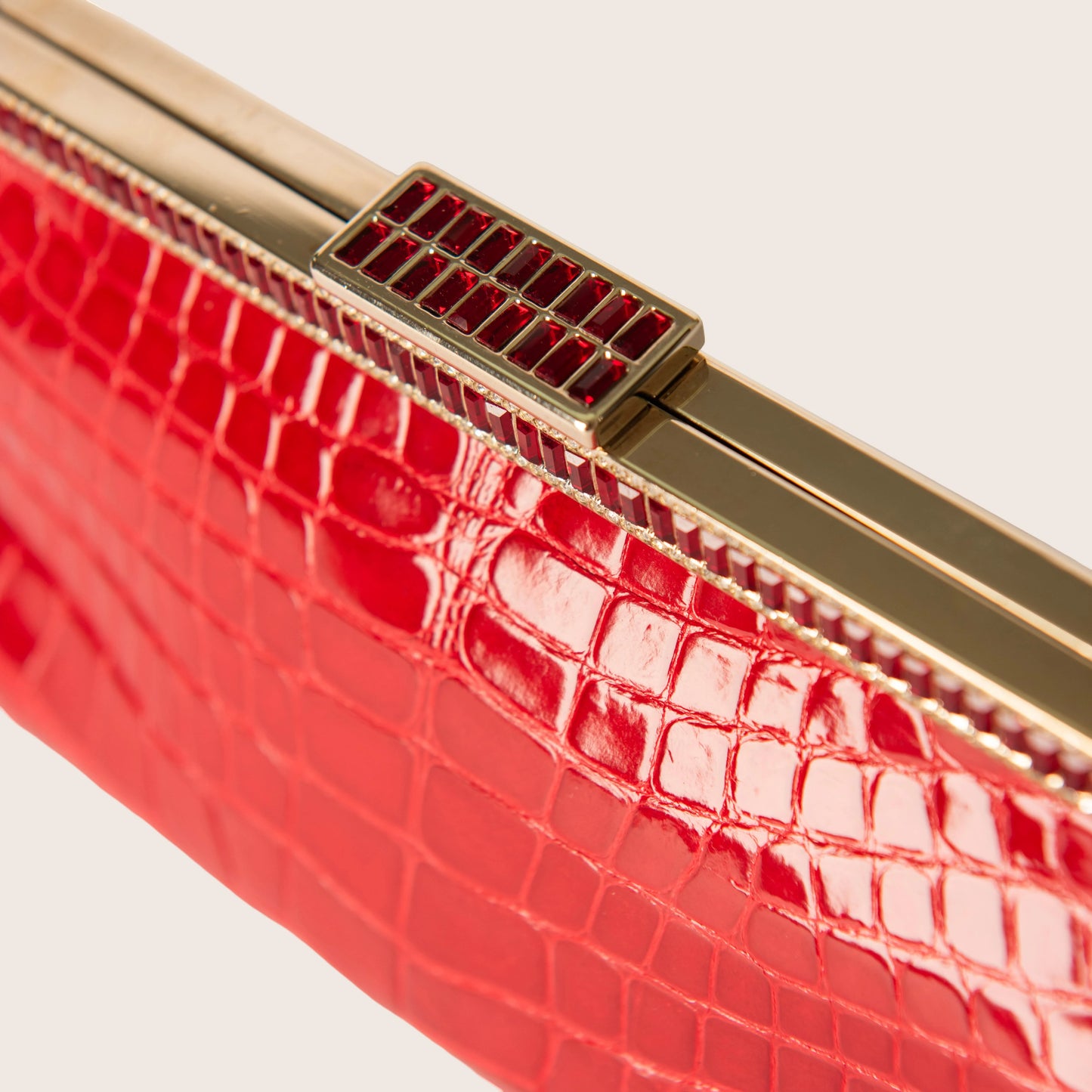 Valentino Red Croc-Embossed Leather Clutch with Ruby Crystal Frame