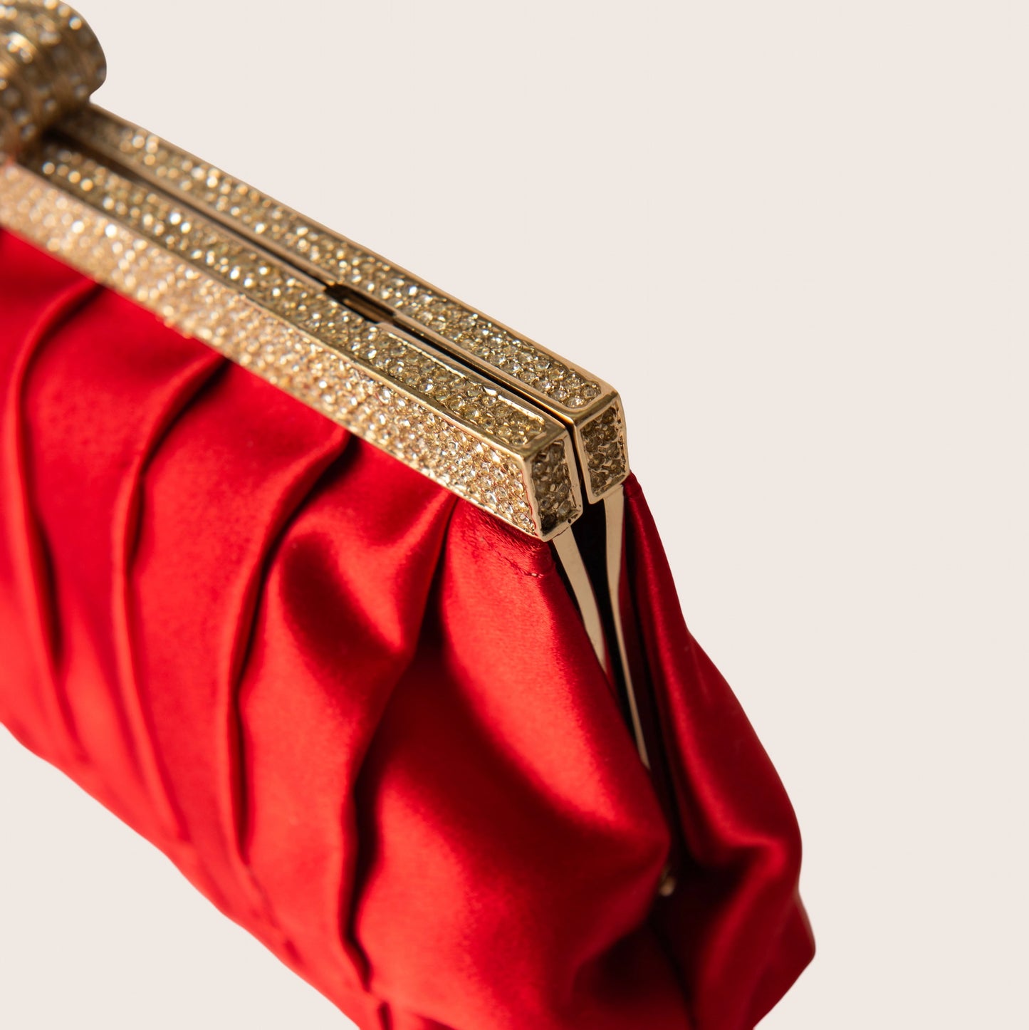 Valentino Red Satin Pleated Clutch with Crystal Bow Clasp