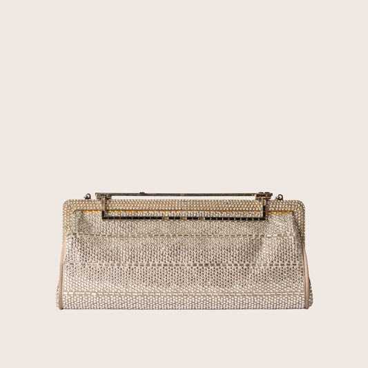 Valentino Crystal Mesh Clutch with Linear Frame Detail