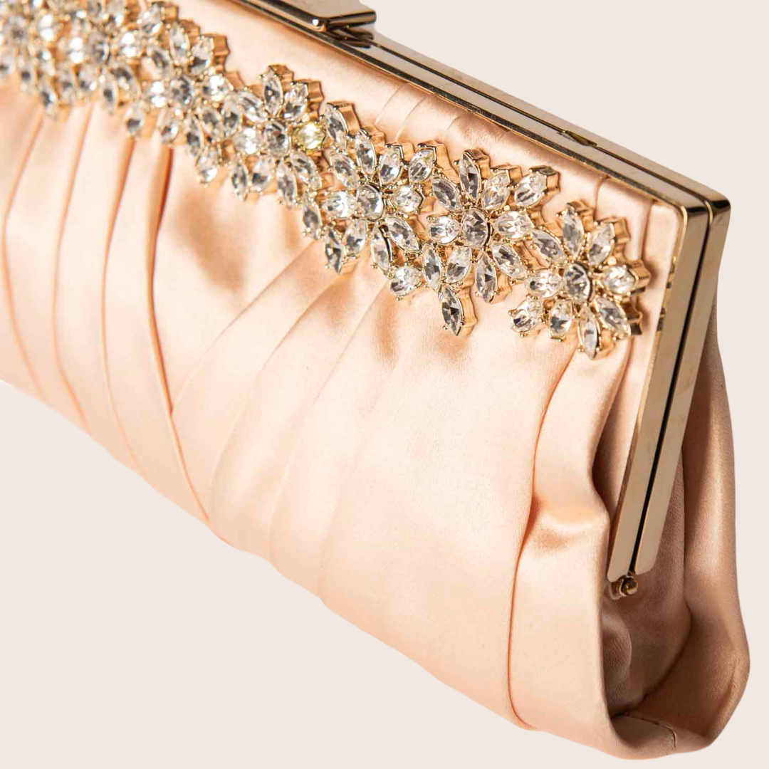 Valentino Peach Satin Floral-Crystal Embellished Clutch