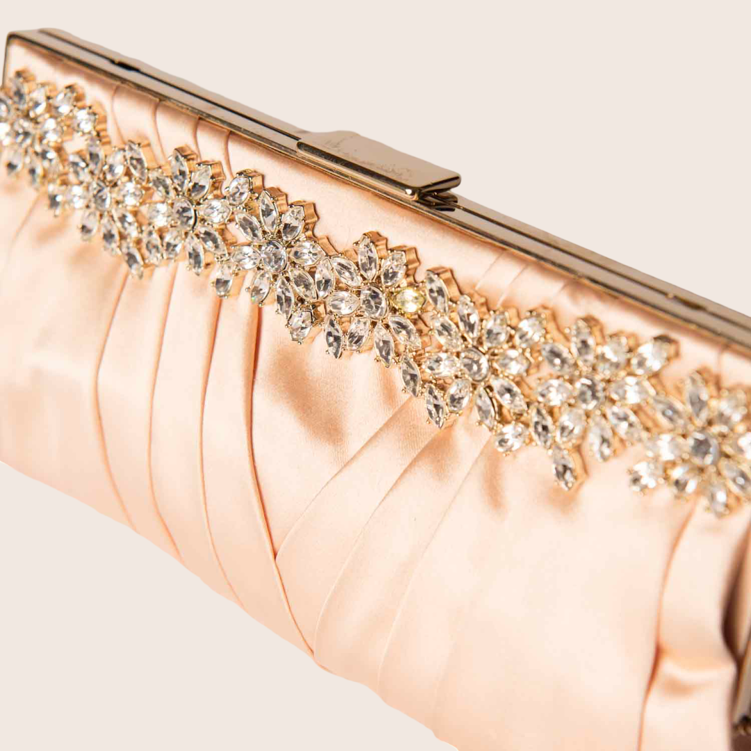 Valentino Peach Satin Floral-Crystal Embellished Clutch