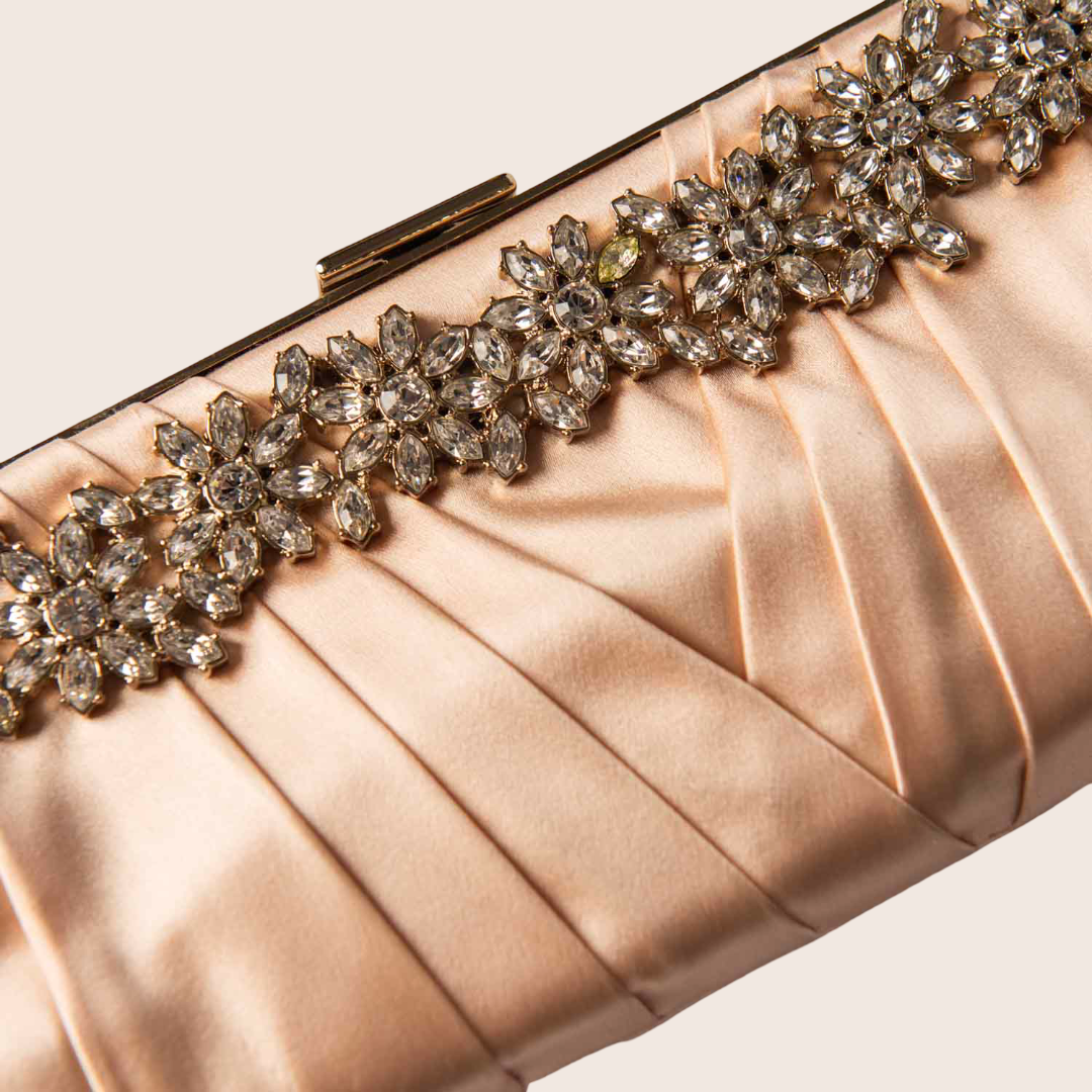 Valentino Peach Satin Floral-Crystal Embellished Clutch