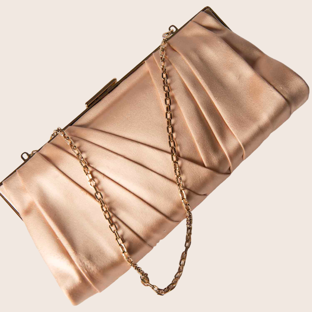 Valentino Peach Satin Floral-Crystal Embellished Clutch