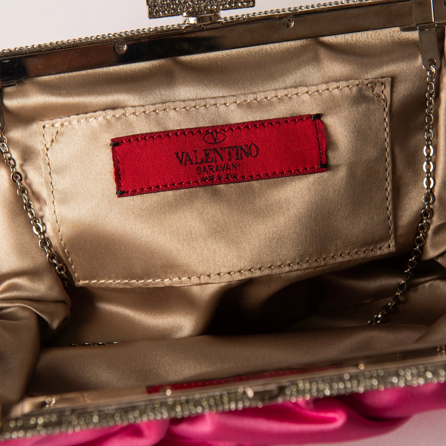 Valentino Pink Satin Floral-Crystal Embellished Clutch