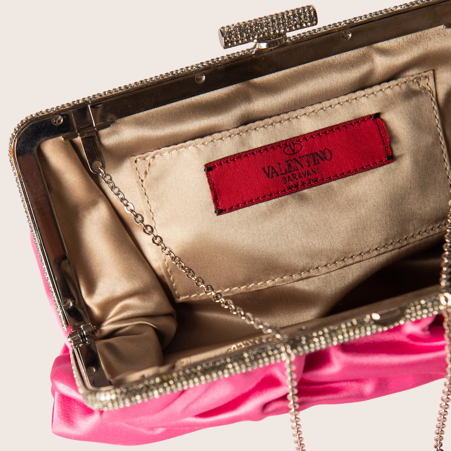 Valentino Pink Satin Floral-Crystal Embellished Clutch