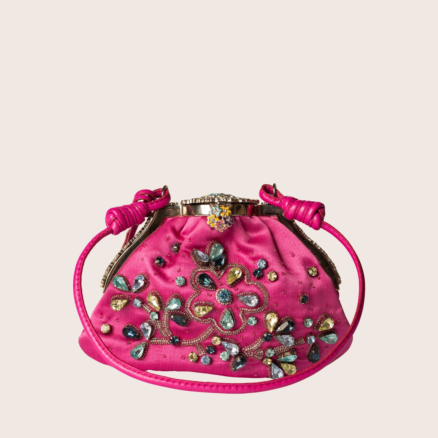 Valentino Garavani Pink Crystal-Embroidered Satin Mini Evening Bag