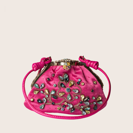 Valentino Garavani Pink Crystal-Embroidered Satin Mini Evening Bag