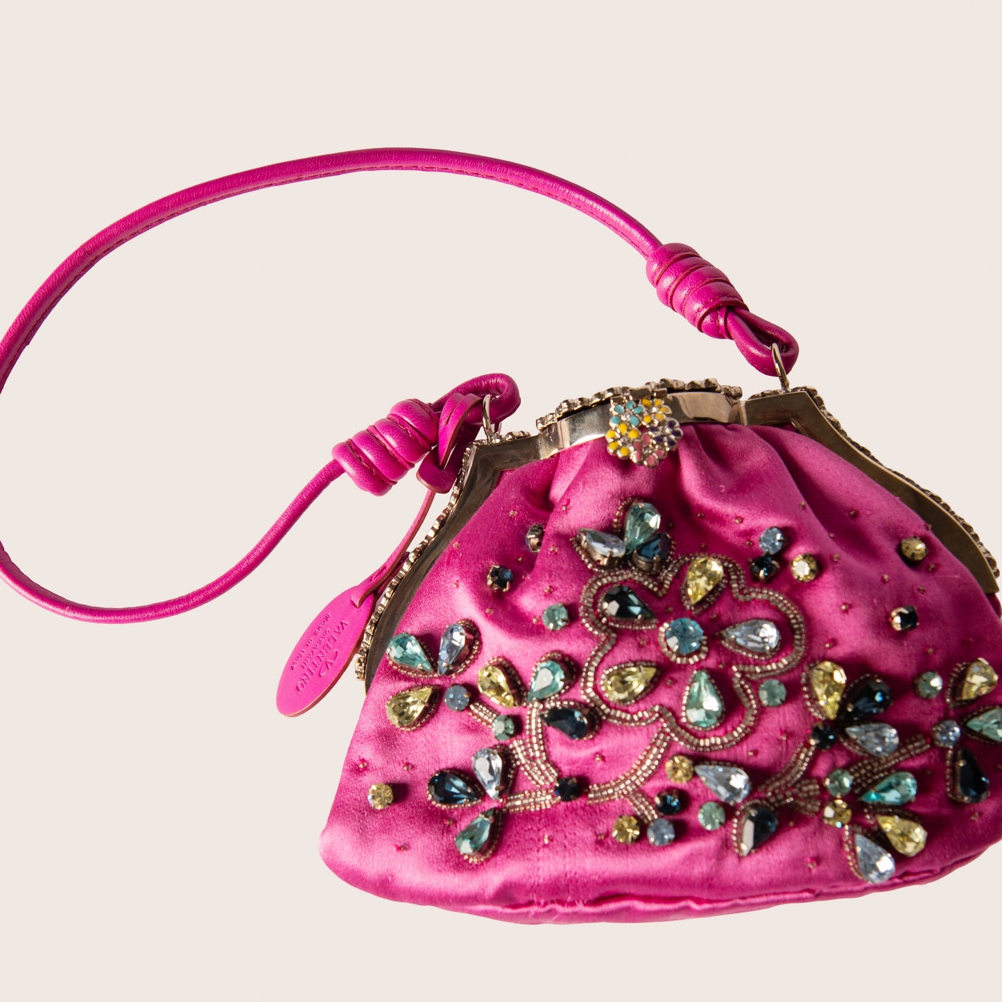 Valentino Garavani Pink Crystal-Embroidered Satin Mini Evening Bag