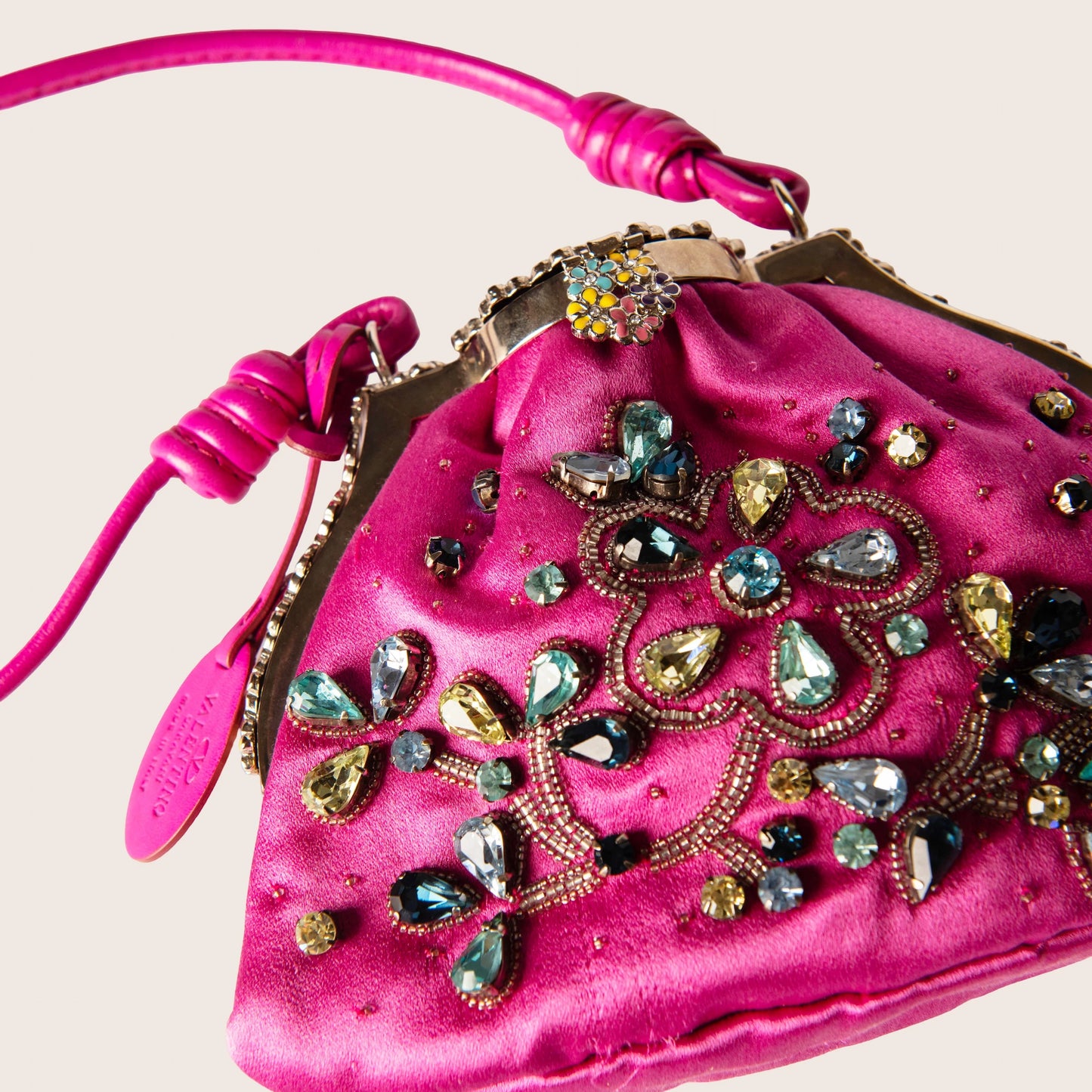 Valentino Garavani Pink Crystal-Embroidered Satin Mini Evening Bag