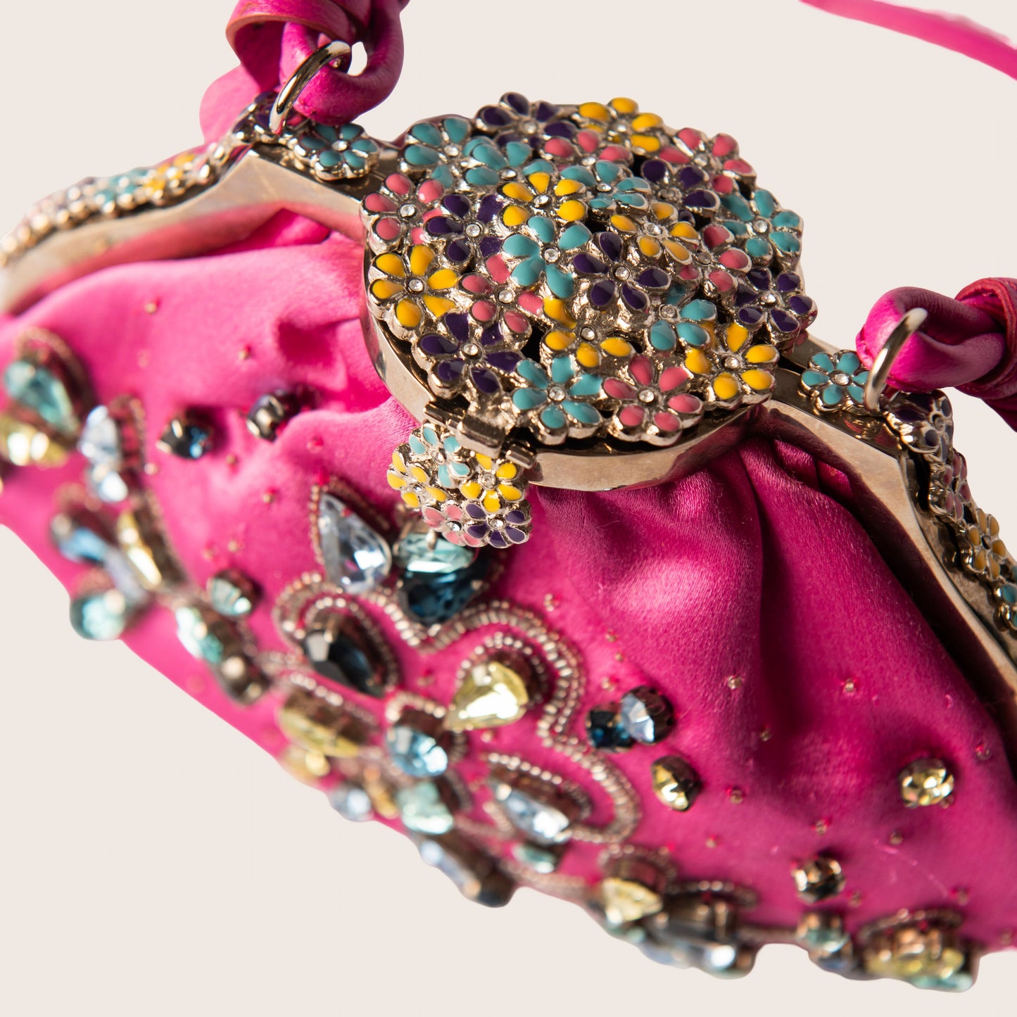 Valentino Garavani Pink Crystal-Embroidered Satin Mini Evening Bag