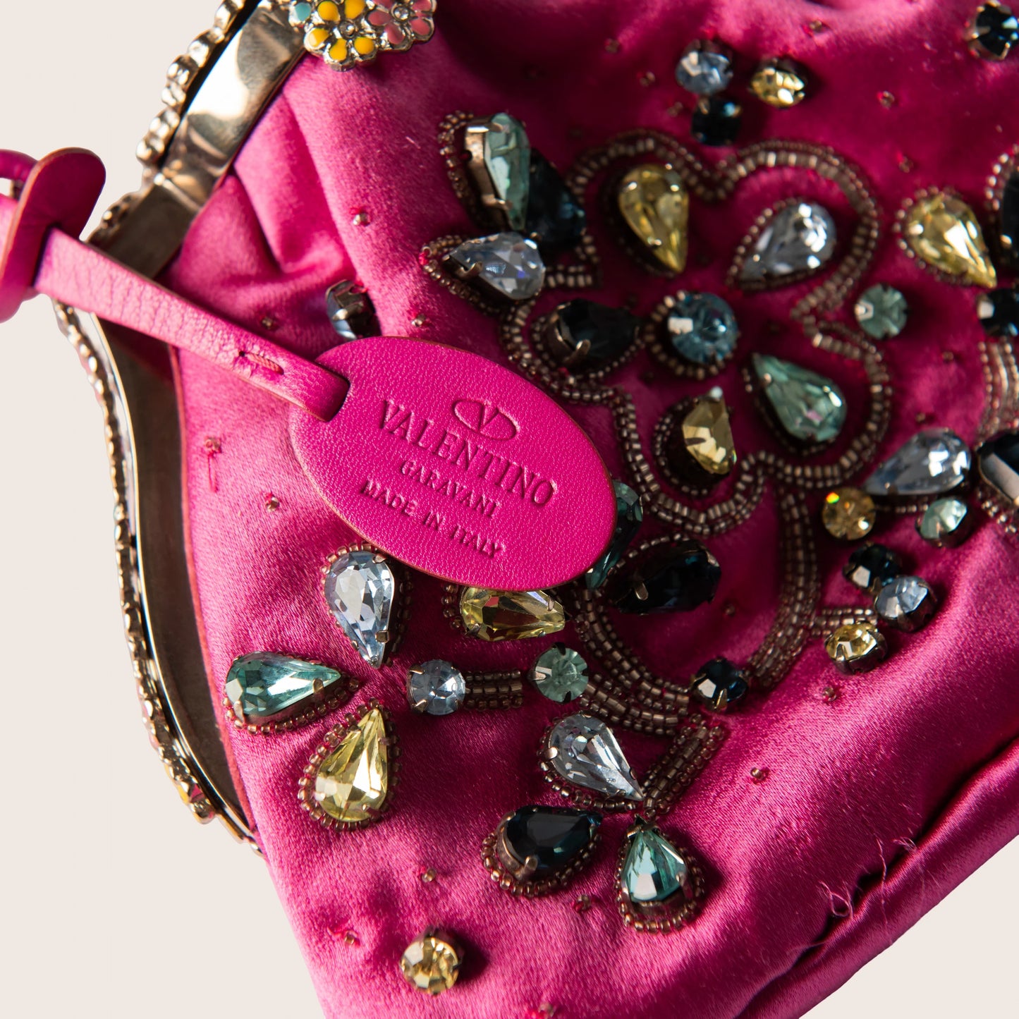 Valentino Garavani Pink Crystal-Embroidered Satin Mini Evening Bag